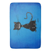 Tapis De Bain Cat noir dauré bleu (devant Vertical)