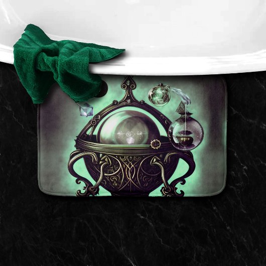 Tapis De Bain Cauldron orné avec boule de cristal vert et orbes