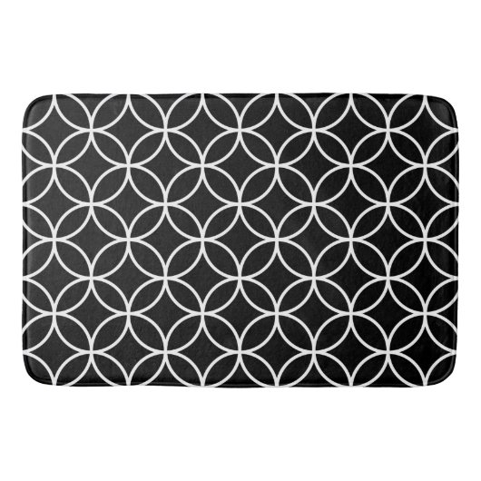 Tapis De Bain Cercles d'interconnexion Motif blanc sur noir (Devant)