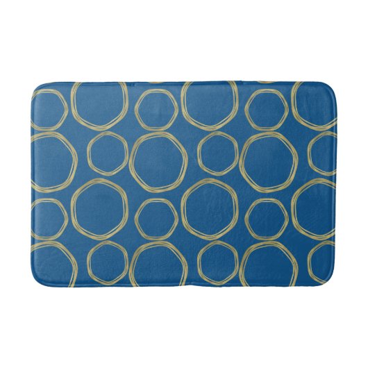 Tapis De Bain Cercles dorés et bleu vif moderne tendance (Devant)