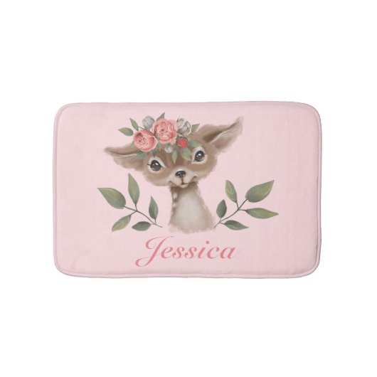 Tapis De Bain Cerf floral rose (Devant)