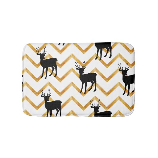 Tapis De Bain Cerf noir, motif texturé or. (Devant)