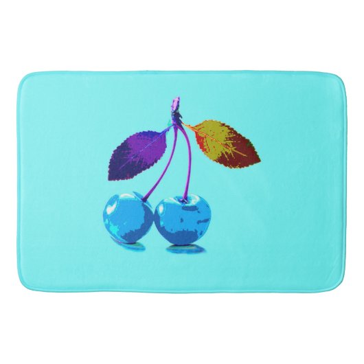 Tapis De Bain Cerises bleu clair vibrantes (Devant)