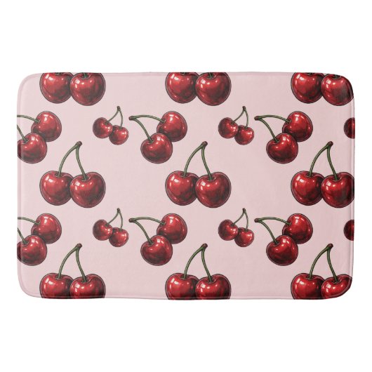 Tapis De Bain Cerises Rouges Brillantes Rétro Glam Rose (Devant)