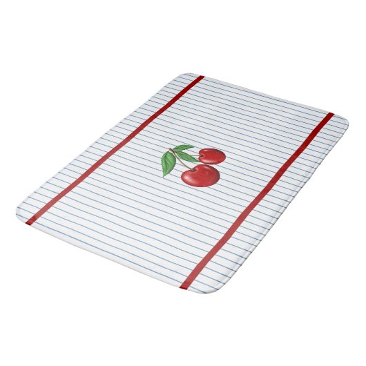 Tapis De Bain Cerises rouges sur Bleu Motif graphique (Angle)