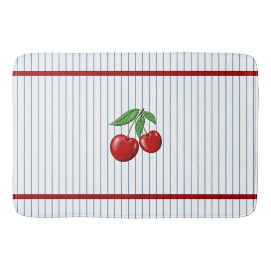 Tapis De Bain Cerises rouges sur Bleu Motif graphique (Devant)