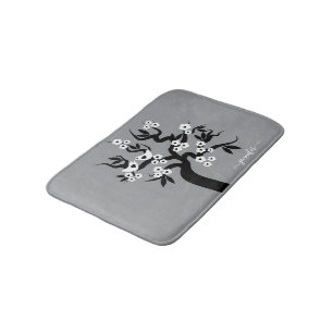 Tapis De Bain Cerisier noir, blanc inséparable, fleurs gris