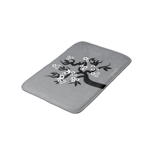 Tapis De Bain Cerisier noir, blanc inséparable, fleurs gris (Angle)