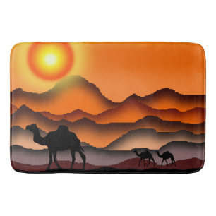Tapis De Bain Chameaux du désert du coucher du soleil Bain Mat