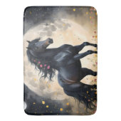 Tapis De Bain Champ de fleur de lune de cheval noir, (devant Vertical)