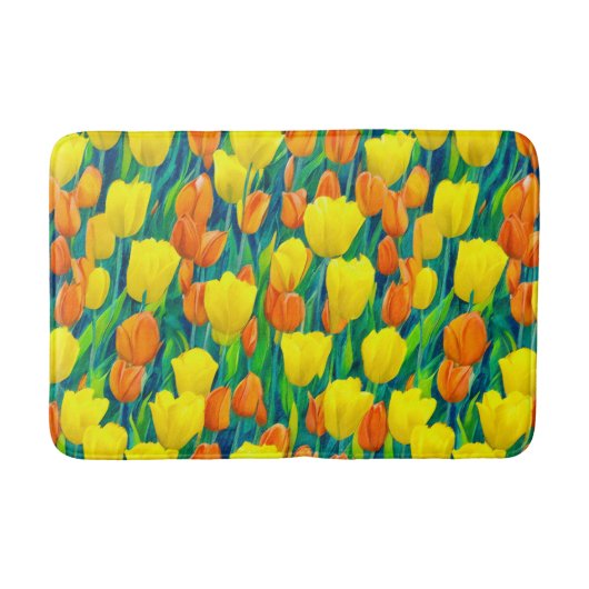 Tapis De Bain Champ de tulipes orange et jaune (Devant)