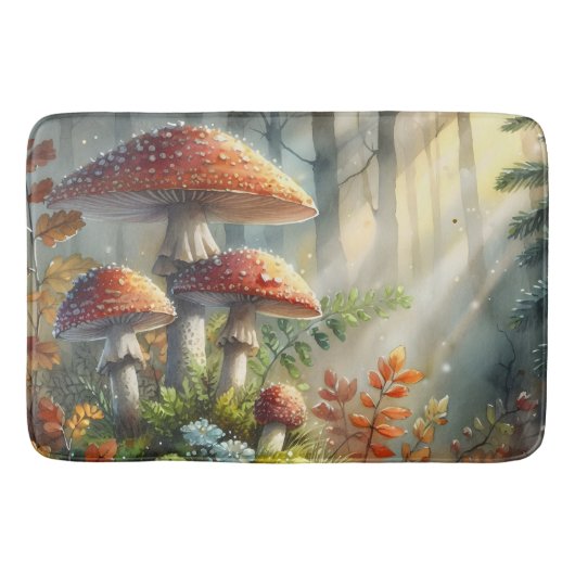 Tapis De Bain Champignons sauvages des bois Forêt magique Lumièr (Devant)