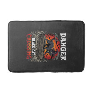 Tapis De Bain Chapeau de sorcière de Halloween Danger Black Cat