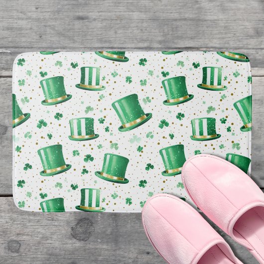 Tapis De Bain Chapeaux verts dorés de luxe et trèfles blancs