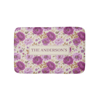 Tapis De Bain Charmant motif floral violet Cottagecore élégant