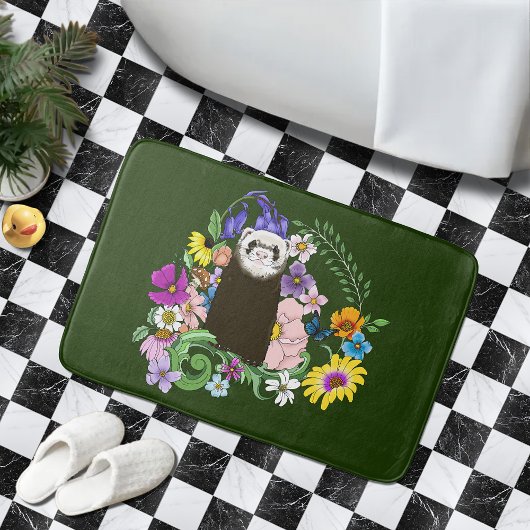 Tapis De Bain Charme Chocolat Sable Ferret Floral Vert