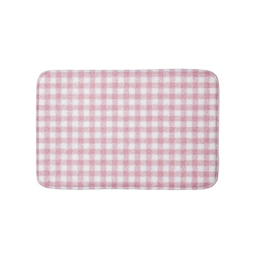 Tapis De Bain Charme Gingham Rose et Blanc Velouté (Devant)