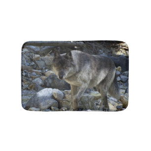 Tapis De Bain Chasse au loup gris dans un lit de rivière sec
