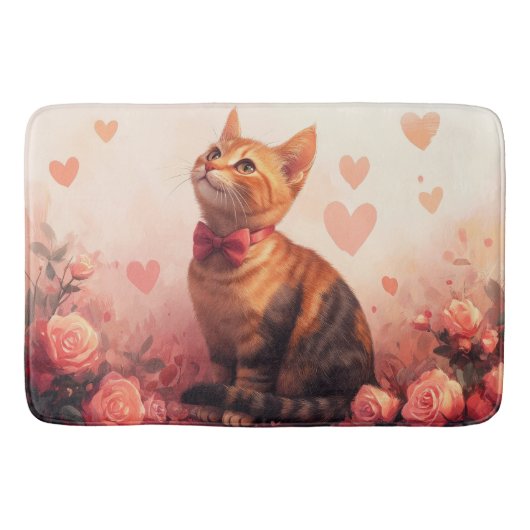 Tapis De Bain Chat abyssinien avec Rose - Saint Valentin (Devant)
