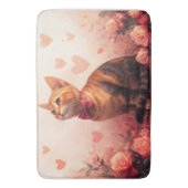 Tapis De Bain Chat abyssinien avec Rose - Saint Valentin (devant Vertical)