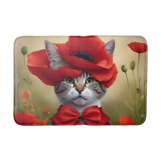 Tapis De Bain Chat avec une robe faite de coquelicot (Devant)