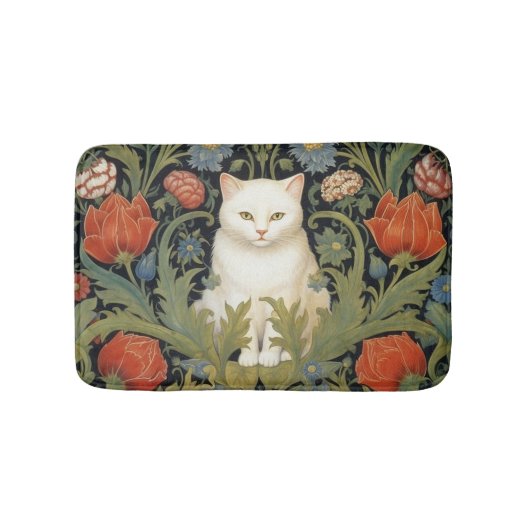 Tapis De Bain Chat blanc Art nouveau dans le jardin (Devant)