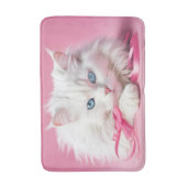 Tapis De Bain Chat Blanc Avec Rubans Roses (Devant (Vertical))