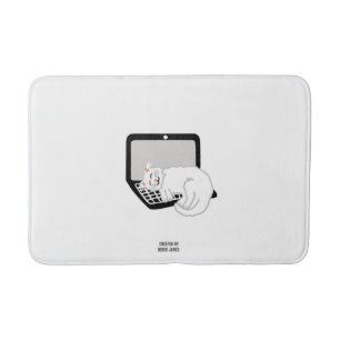 Tapis De Bain Chat Blanc Dormir Sur L'Ordinateur Portable Moyen 
