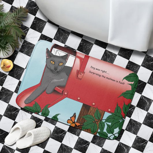 Tapis De Bain Chat boîte de courrier rouge
