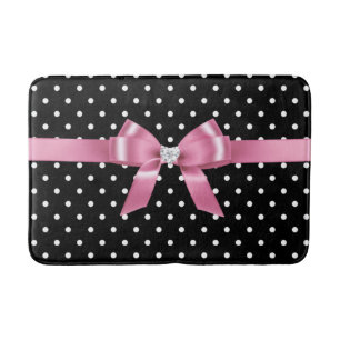 Tapis De Bain Chat de bain Pois-noir glam rose Bow