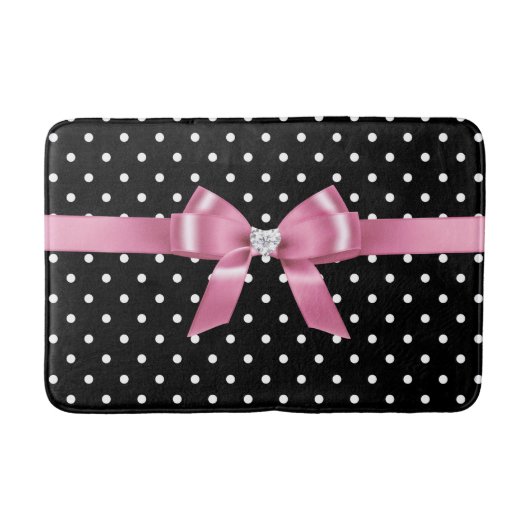 Tapis De Bain Chat de bain Pois-noir glam rose Bow (Devant)