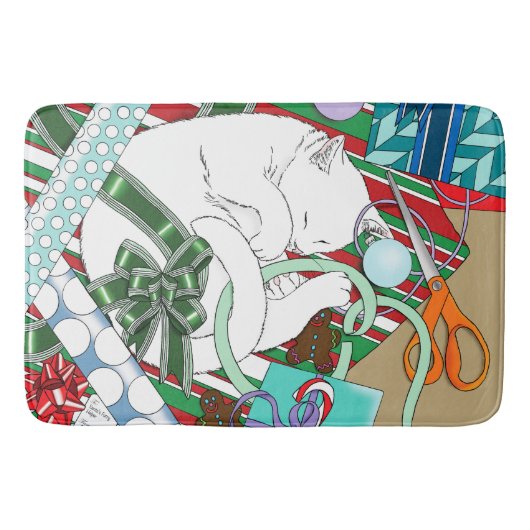Tapis De Bain Chat de Noël blanc (Devant)
