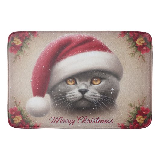 Tapis De Bain Chat de Noël Bombay, Joyeux Noël Bombay Kitten (Devant)