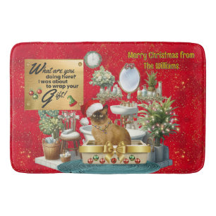 Tapis De Bain Chat de Noël drôle dans la litière