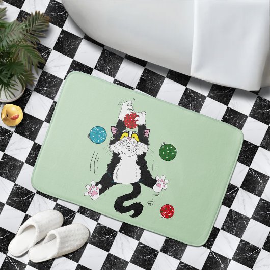 Tapis De Bain Chat de Noël noir blanc Tuxedo