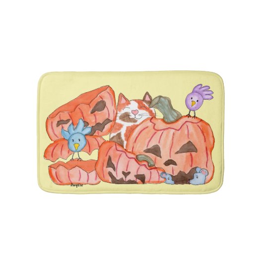 Tapis De Bain Chat d'Halloween & citrouilles écrasées (Devant)
