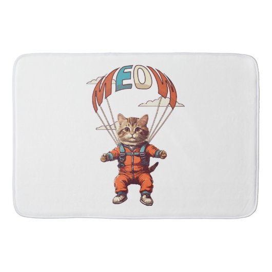 Tapis De Bain Chat drôle de parachutisme (Devant)