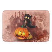 Tapis De Bain Chat effrayé par Citrouille Fun Halloween caractèr (Devant)