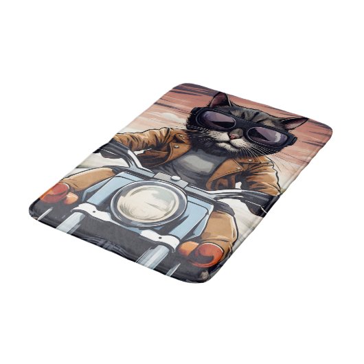 Tapis De Bain Chat en moto (Angle)