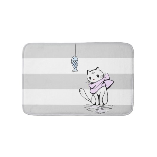 Tapis De Bain Chat et poisson blanc testé (Devant)