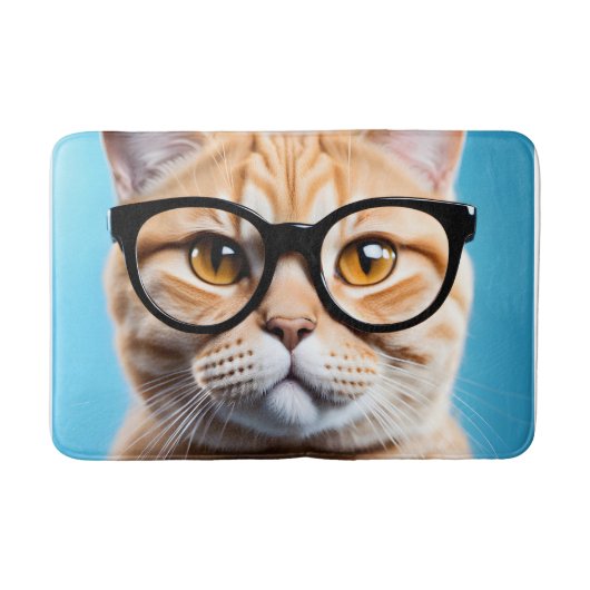 Tapis De Bain Chat-gingembre portant des lunettes (Devant)