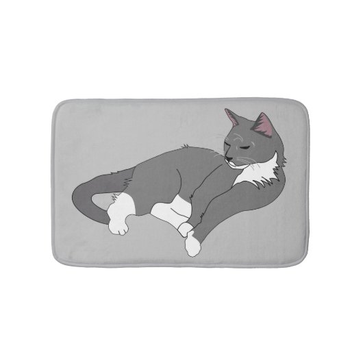 Tapis De Bain Chat gris et blanc Tuxedo (Devant)