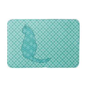 Tapis De Bain Chat japonais - copie de kimono de turquoise