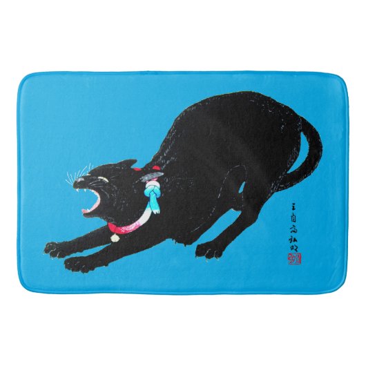Tapis De Bain Chat Japonais Noir à la baguette (Devant)