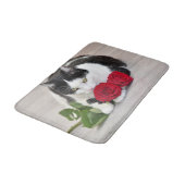 Tapis De Bain Chat mignon avec la rose rouge (Angle)