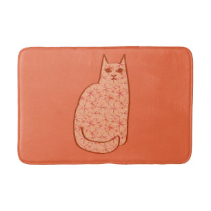 Tapis De Bain Chat moderne du milieu du siècle, Coral Orange et 