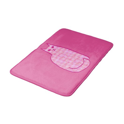 Tapis De Bain Chat moderne du milieu du siècle, Fuchsia et rose  (Angle)
