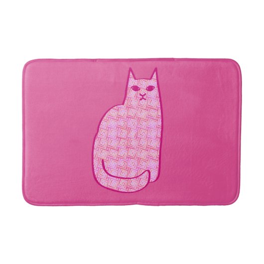 Tapis De Bain Chat moderne du milieu du siècle, Fuchsia et rose (Devant)