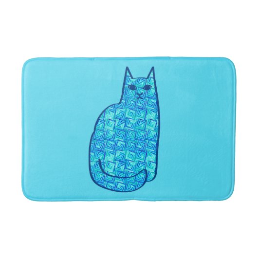 Tapis De Bain Chat moderne, turquoise et marine du milieu du siè (Devant)