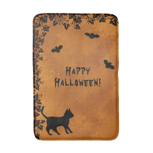 Tapis De Bain Chat noir avec chauve-souris, Happy Halloween